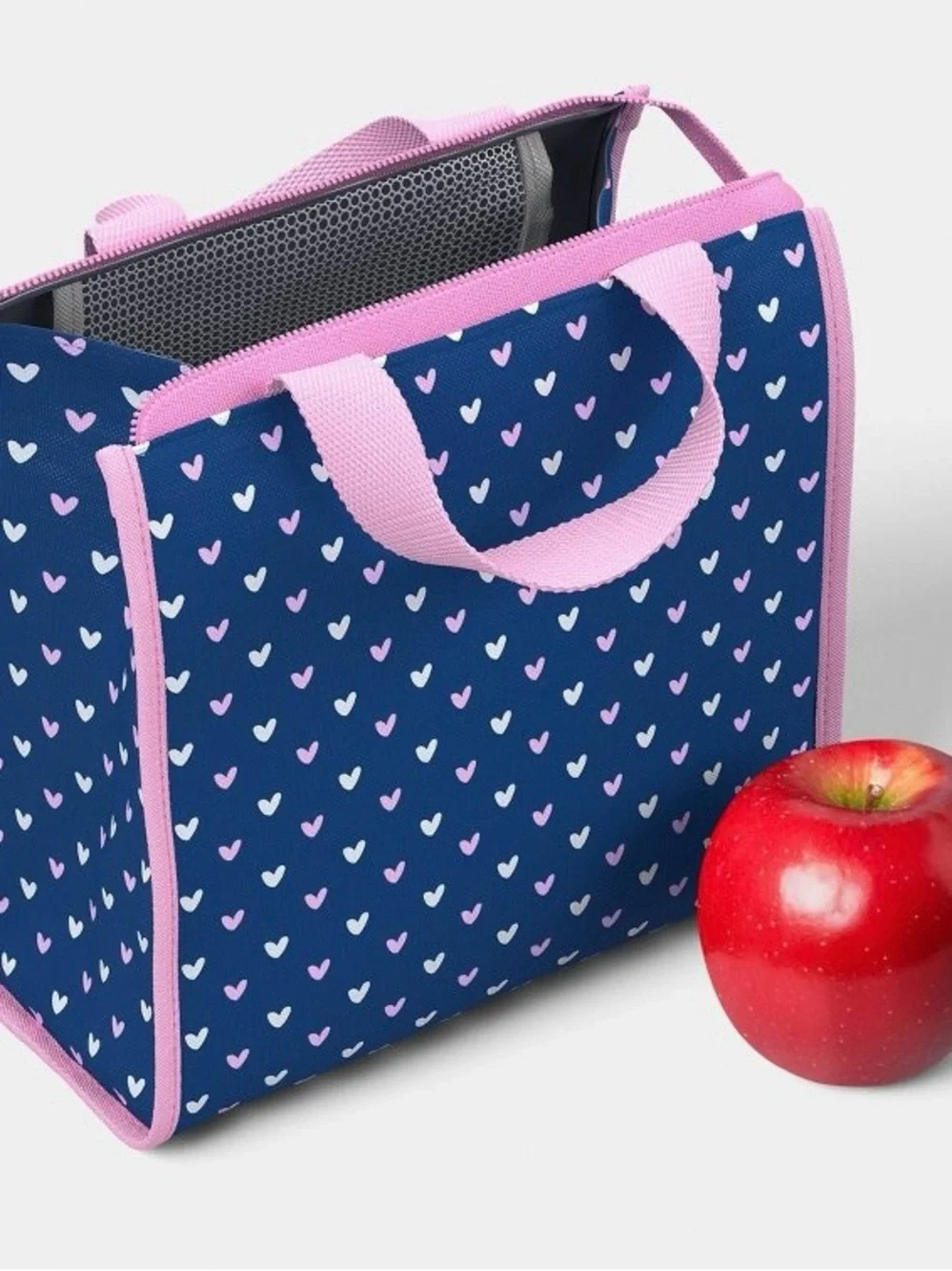 Heart Print White Navy & Pink Backpack Matching Sets Water Bottle Lunch Bag